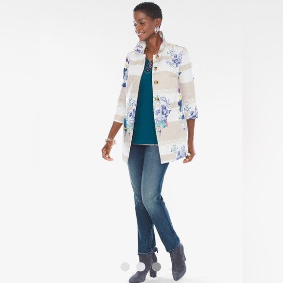 Chico’s Textured Striped Floral Jacket - Picture 3 of 8